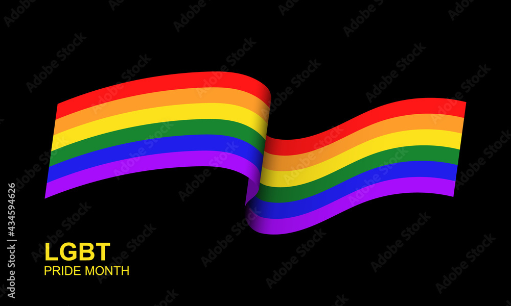 Waving LGBT flag vector illustration isolated on black background.