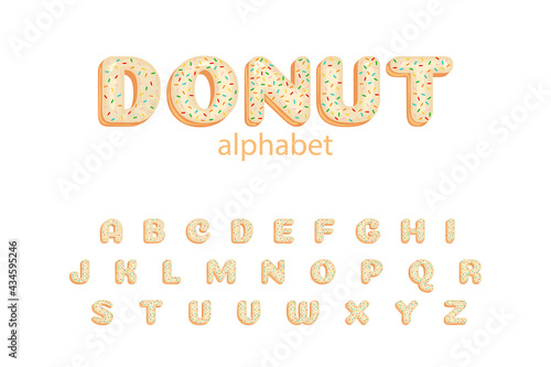 White donut white alphabet. Vector illustration.
