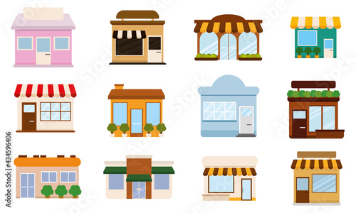 Set of shop buildings icons Store structure Vector