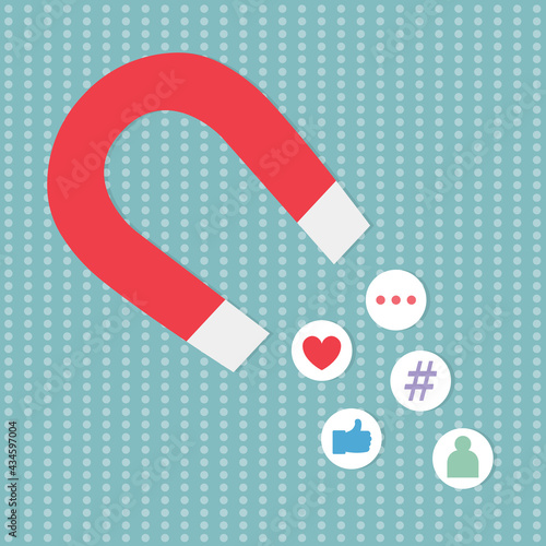 social media attracting like a magnet concept- vector illustration
