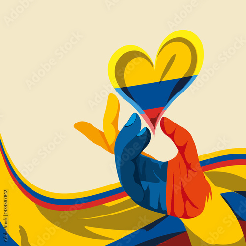 hand heart Colombia flag
