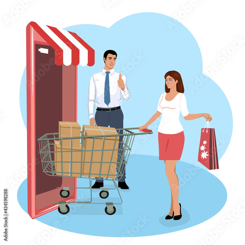 People make their purchases through a smartphone.