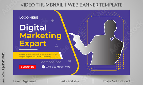 Editable video thumbnail and web banner design. Video cover photo fully editable for social media. Customizable web banner template and thumbnail.