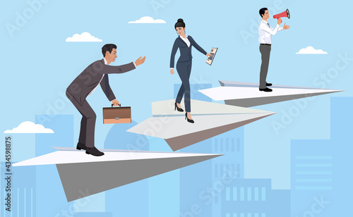 Web design and development design concept, adaptive design, seo. Vector illustration for a website banner, marketing material, business presentation, online advertising. A team of businessmen.