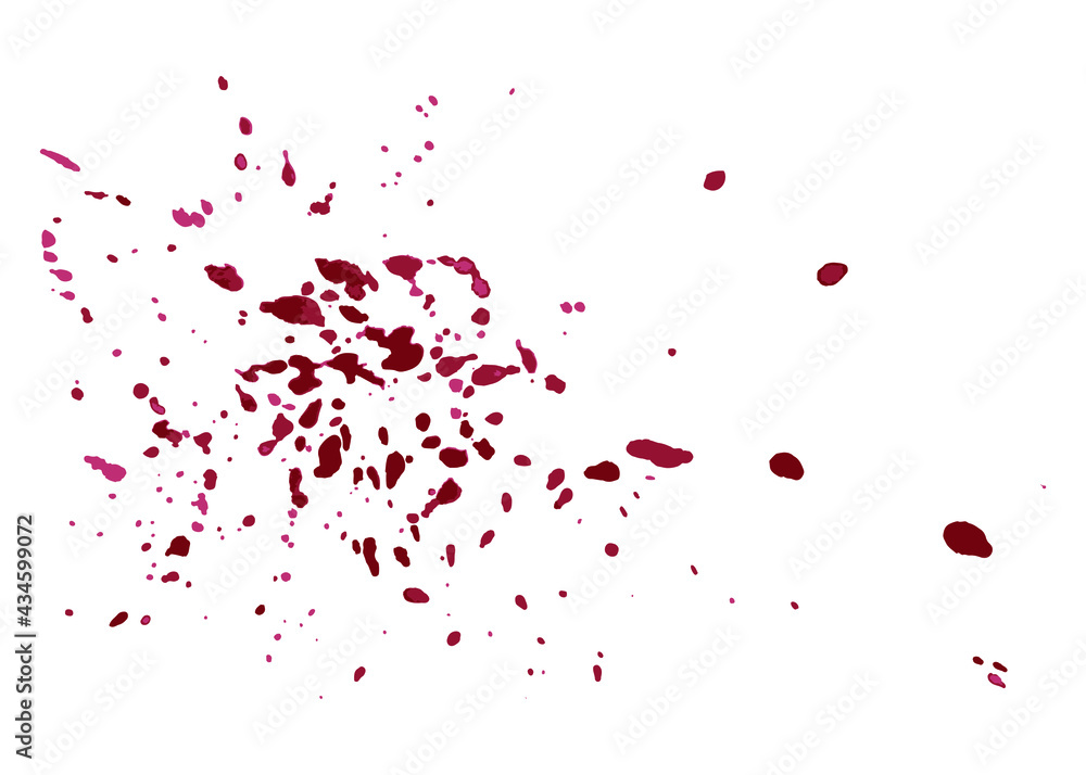 Red abstract watercolor texture stain with splashes and spatters. Vector illustration