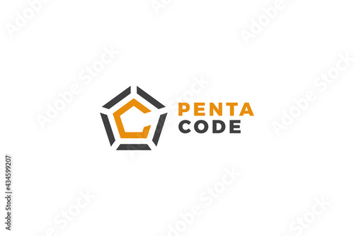 Letter c Pentagon code business logo design