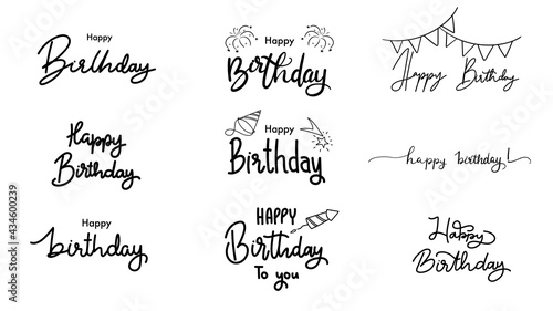 Happy birthday set handwriting isolated on white background , Vector Illustration EPS 10