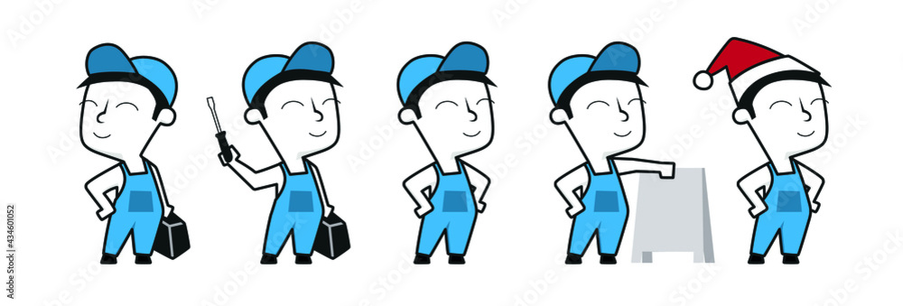 Mechanic, electrician, plumber. Funny cartoon style worker drawing. Mechanic, electrician, plumber. Funny cartoon style worker drawing.