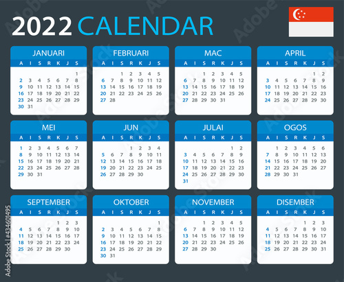2022 Calendar - vector template graphic illustration - Singaporean version