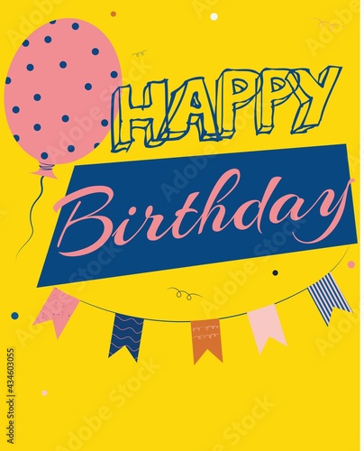 Happy Birthday card, poster, banner, celebration, air balloon, party invitation, design template, cheers, champagne