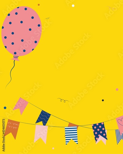 Happy Birthday background, poster, banner, celebration, air balloon, party invitation, design template, cheers, champagne