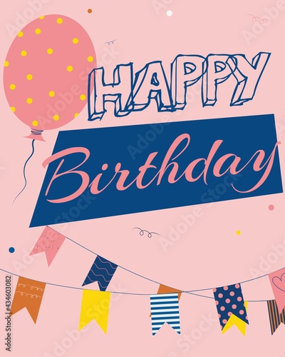 Happy Birthday card, poster, banner, celebration, air balloon, party invitation, design template, cheers, champagne