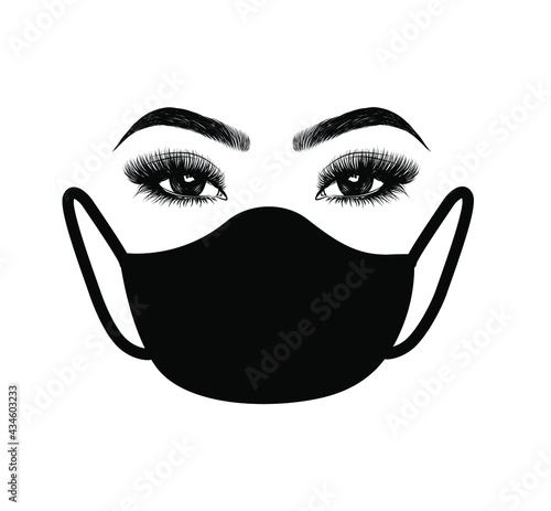 Sleek fashion illustration of the eye with face mask. Hand drawn vector idea for business visit cards, templates, web, salon banners,brochures. Microblading visit card