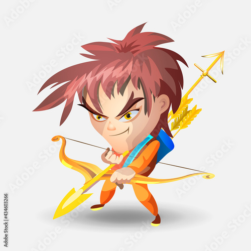 Zodiac signs - Sagittarius. Colored vector illustration. Sagittarius funny cute cartoon character. Isolated on white background. Print design, prediction, horoscope