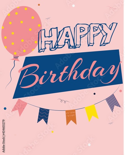 Happy Birthday card, poster, banner, celebration, air balloon, party invitation, design template, cheers, champagne