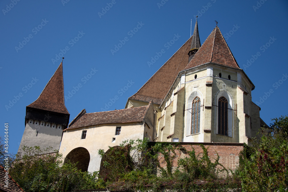 Fortified church in Biertan, Sibiu, Romania, September 2020,one of the towers
