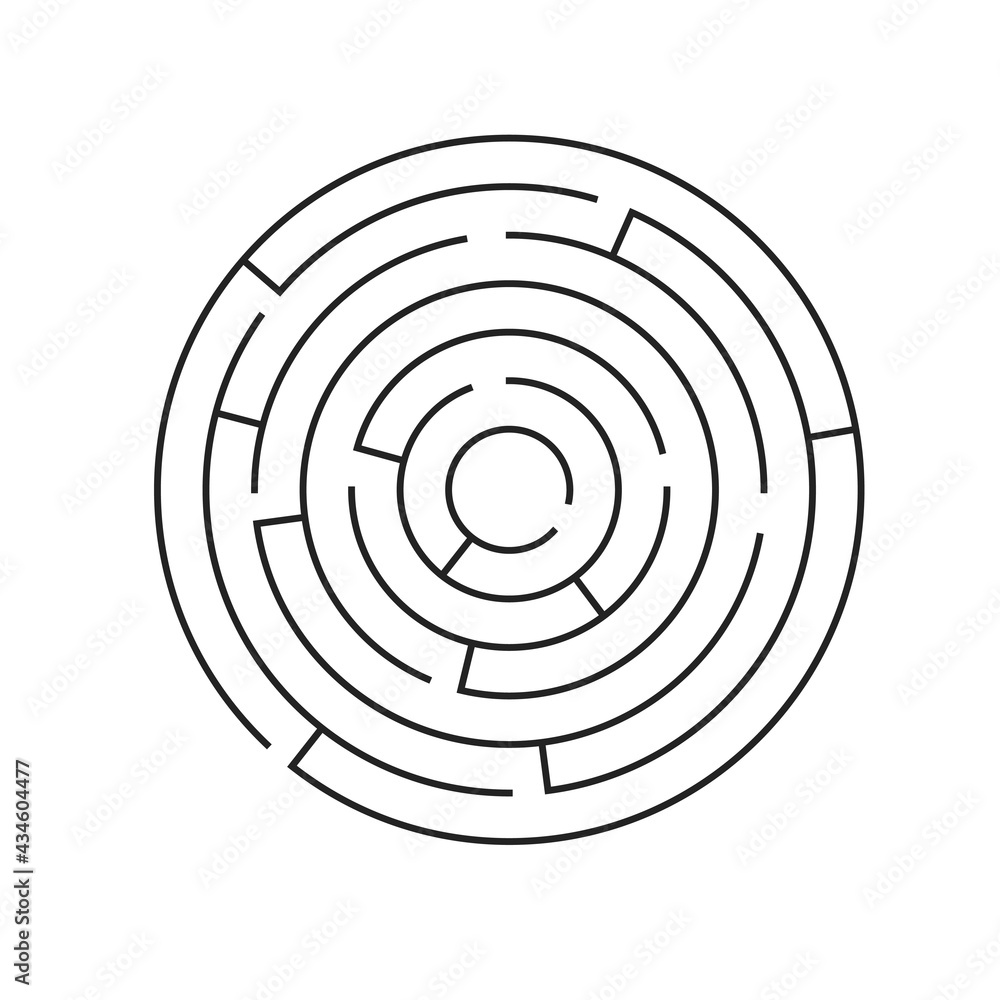 Circle maze. Labyrinth template. Vector illustration isolated on white background. Circle maze. Labyrinth template. Vector illustration isolated on white background.