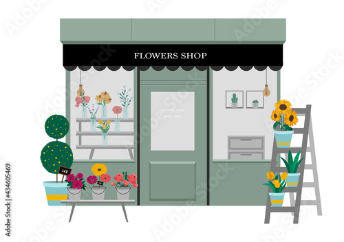 Flowers shop facade with flowers