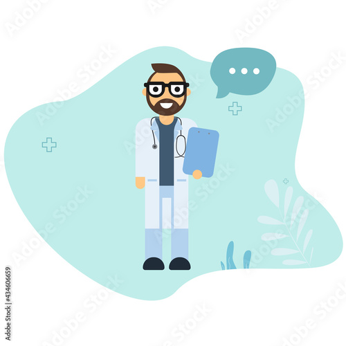 Doctor consultation. Visit. Modern clinic. Diagnosis. Vector flat cartoon illustration. Doctor appointment.