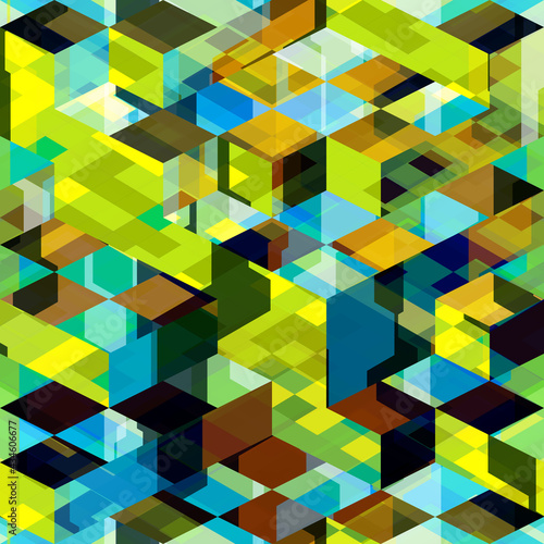 Green, blue, brown seamless pattern with 3d effect. Abstract vector background for web page, banners backdrop, fabric, home decor, wrapping