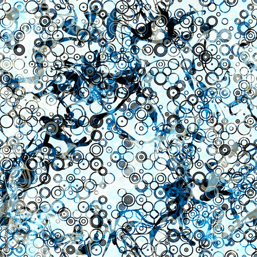 Blue seamless pattern  with curved lines and rings. Light texture with darl elements. Abstract vector background for web page, banners backdrop, fabric, home decor, wrapping