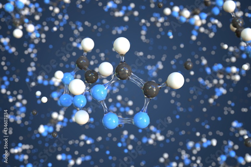 Triazole molecule made with balls, scientific molecular model. Chemical 3d rendering © Alexey Novikov