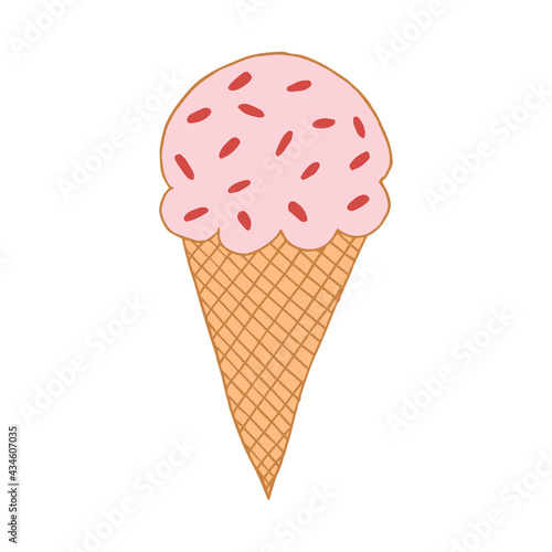 Hand drawn vector cute ice cream. Doodle style. Black outline isolated on white. Design for greeting cards, scrapbooking, textile, wrapping paper, cafe or restaurant menu, food infographic. Good for