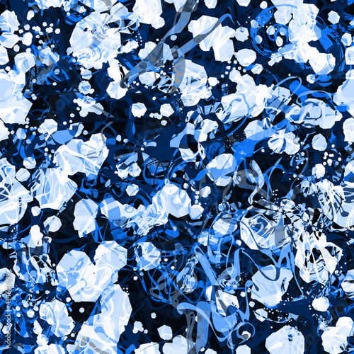 Blue splatter seamless pattern. Dark and light texture. Abstract vector background for web page, banners backdrop, fabric, home decor, wrapping