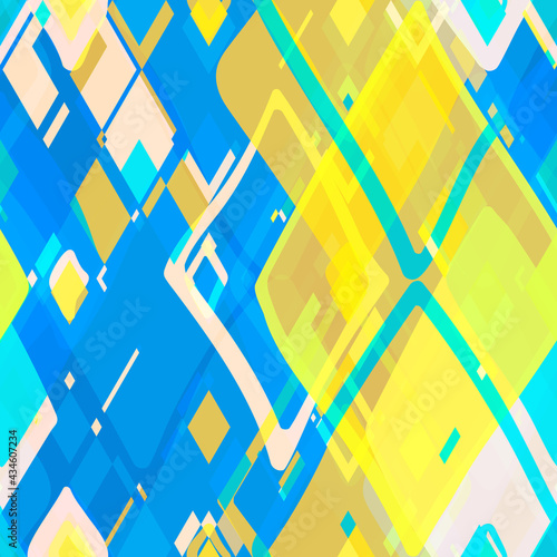 Yellow and blue seamless pattern with hand drawn rhombus. Abstract vector background for web page, banners backdrop, fabric, home decor, wrapping