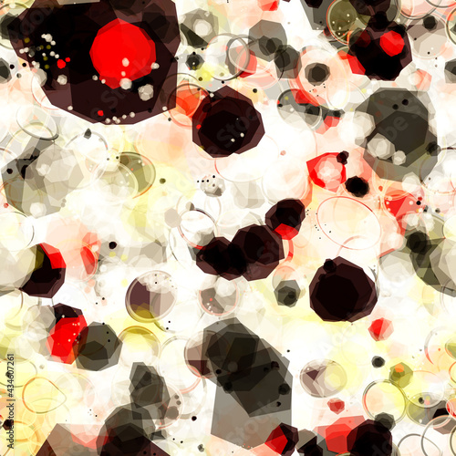 Red, black, yellow, white seamless pattern with blots. Abstract vector background for web page, banners backdrop, fabric, home decor, wrapping