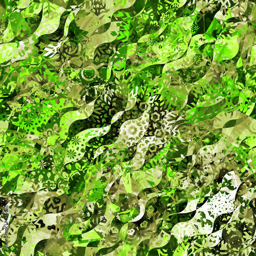 Green seamless pattern with floral mood. Abstract vector background for web page, banners backdrop, fabric, home decor, wrapping