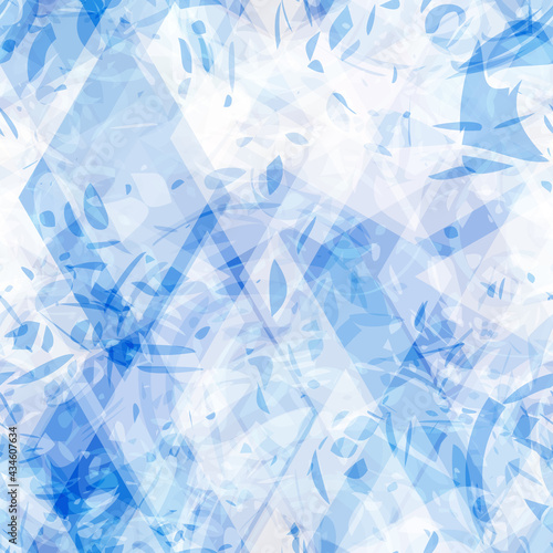 Light blue seamless pattern with geometric shapes and blots. Abstract vector background for web page, banners backdrop, fabric, home decor, wrapping