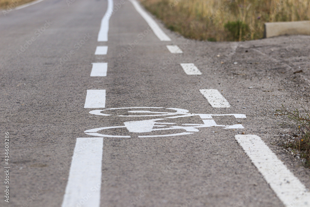 Fototapeta premium Road with bicycle path. Bicycle lane signage