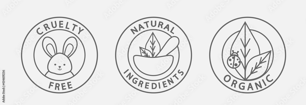 Beauty products icon badge vector. Cruelty free; natural ingredients and organic symbol.