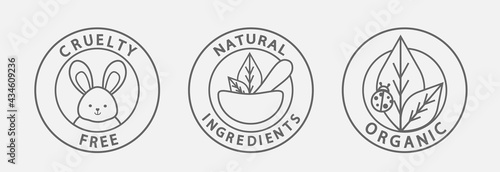 Beauty products icon badge vector. Cruelty free; natural ingredients and organic symbol.