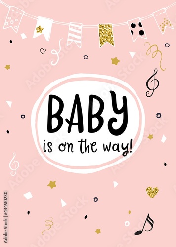 Baby is on the way announcement vector card.