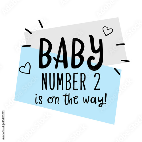 Baby number 2 is on the way announcement vector card.