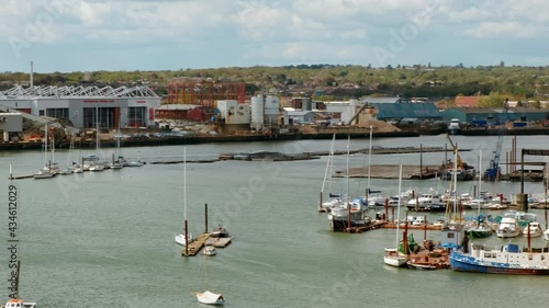 Establishing shot of river Itchen and Southampton, a major port situated in Hampshire, South East England, UK photo