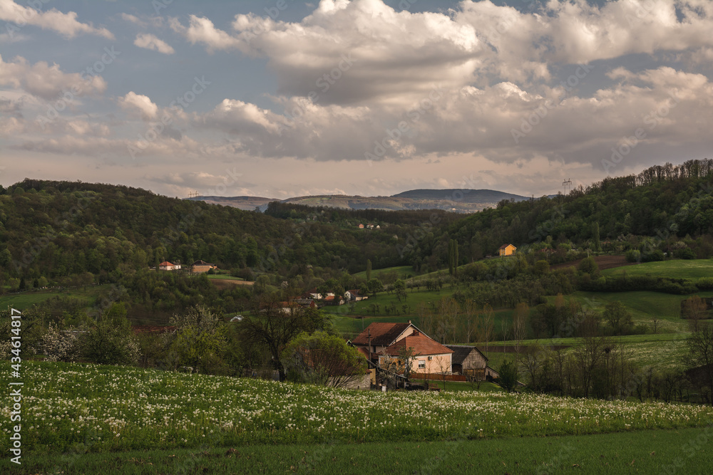 Obraz premium View on hills and houses in the rural area of western Serbia