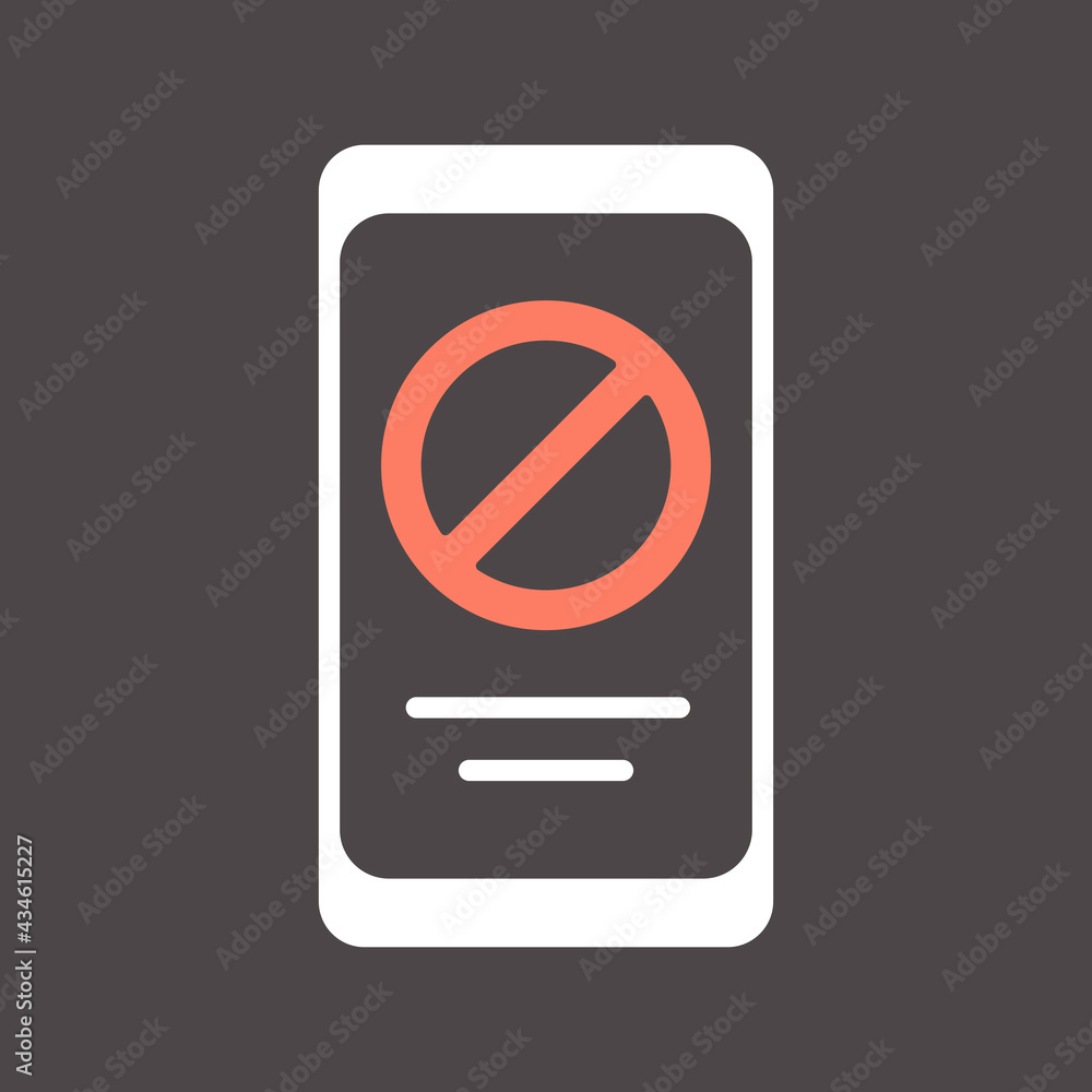 Prohibition sign on smartphone screen vector icon Prohibition sign on smartphone screen vector icon
