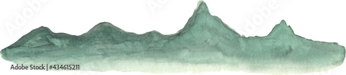 Watercolour drawing of a mountain.Blue,green, and gray mountains. Nature