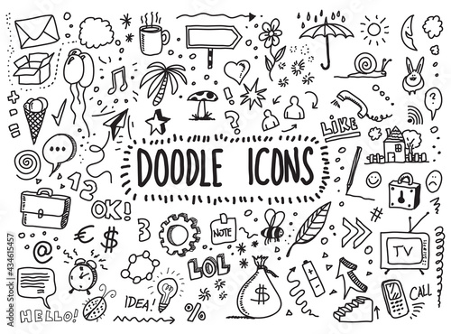 Doodle icons hand drawn vector set
