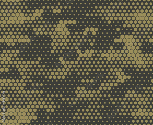 Military camouflage seamless pattern. Abstract camo from hexagonal elements. Modern print for fabric and clothing. Vector