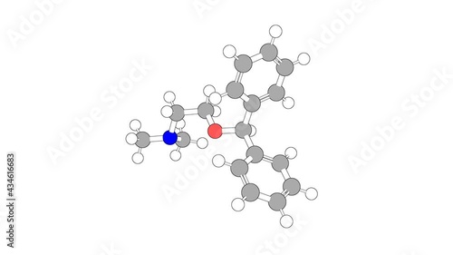 360º realistic 3D view of Diphenhydramine as a seamless loop over a white opaque background with alpha mask. Also called benadryl and benzhydramine.