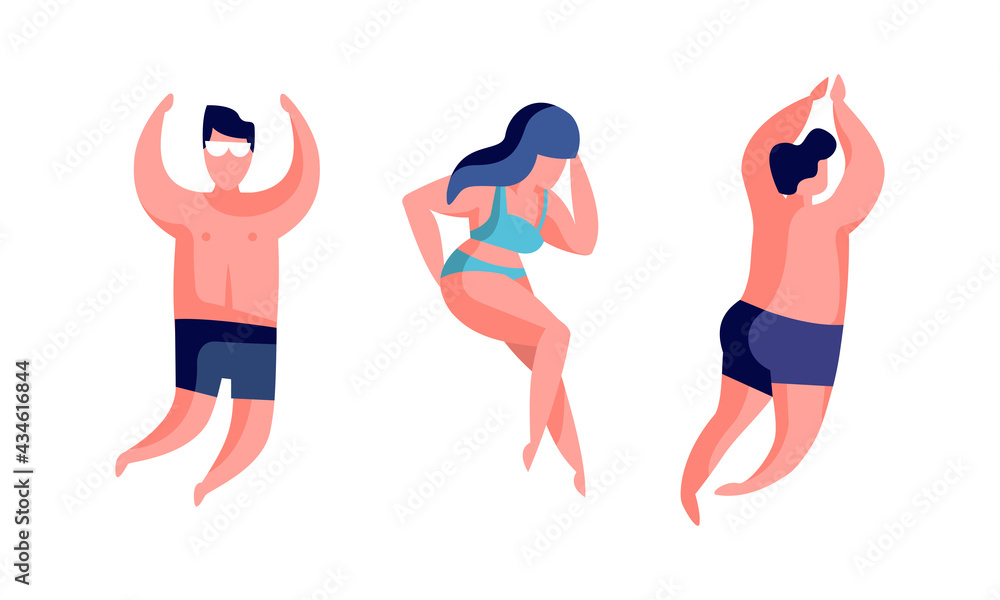 Top View of People Sunbathing on the Beach Set, Men and Women in Swimsuits Relaxing on Summer Vacation Cartoon Vector Illustration Top View of People Sunbathing on the Beach Set, Men and Women in Swimsuits Relaxing on Summer Vacation Cartoon Vector Illustration