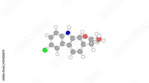 360º realistic 3D view of Carprofen as a seamless loop over a white opaque background with alpha mask. Also called rimadyl and imadyl.