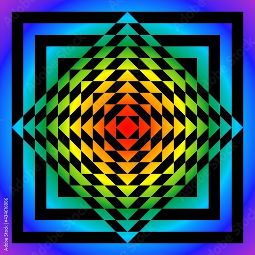 Sacred Geometry - Squares Rainbow Pattern, Vector Illustration