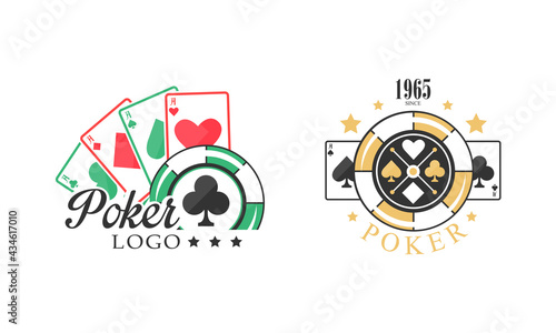 Poker Premium Logo Design Set, Gambling, Casino Badges, Labels, Business Signs Vector Illustration