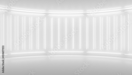 Wallpaper Mural White minimalistic abstract background. 3d illustration. Neon light from lamps on the walls of the circular stage. Torontodigital.ca