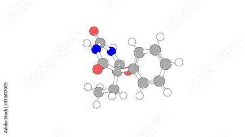 360º realistic 3D view of Phenobarbital as a seamless loop over a white opaque background with alpha mask. Also called phenobarbitone and phenobarbitol.